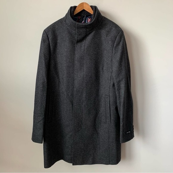 Ted Baker Margate Funnel Neck Coat Wool Blend w/ Removable Inset Bib in Charcoal - Picture 5 of 16